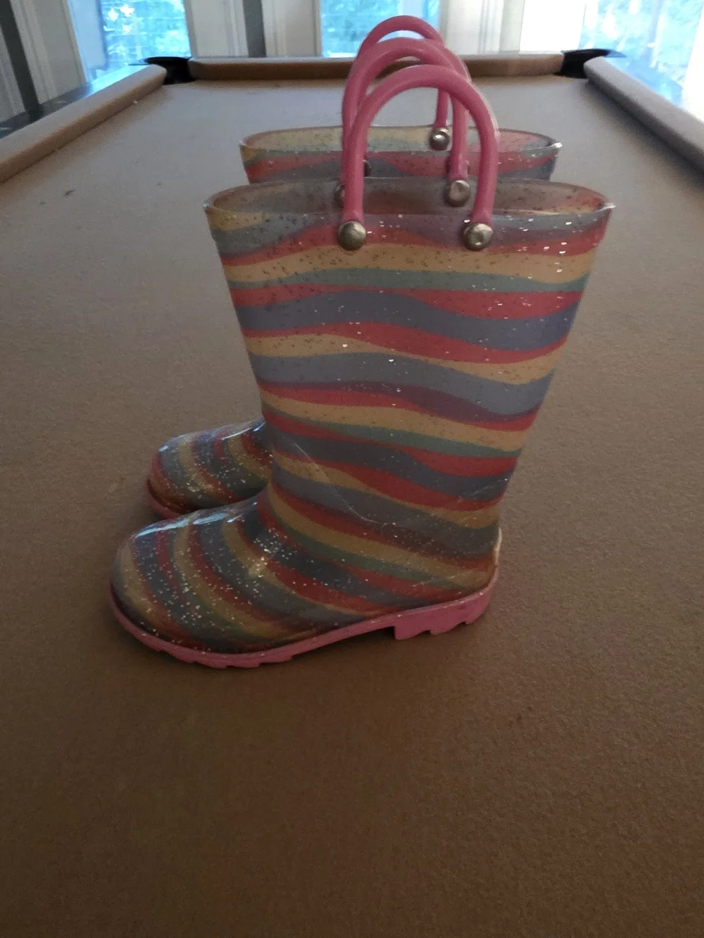 Girls' Rainbow Stripe Glitter Rain Boots - Pink Trim